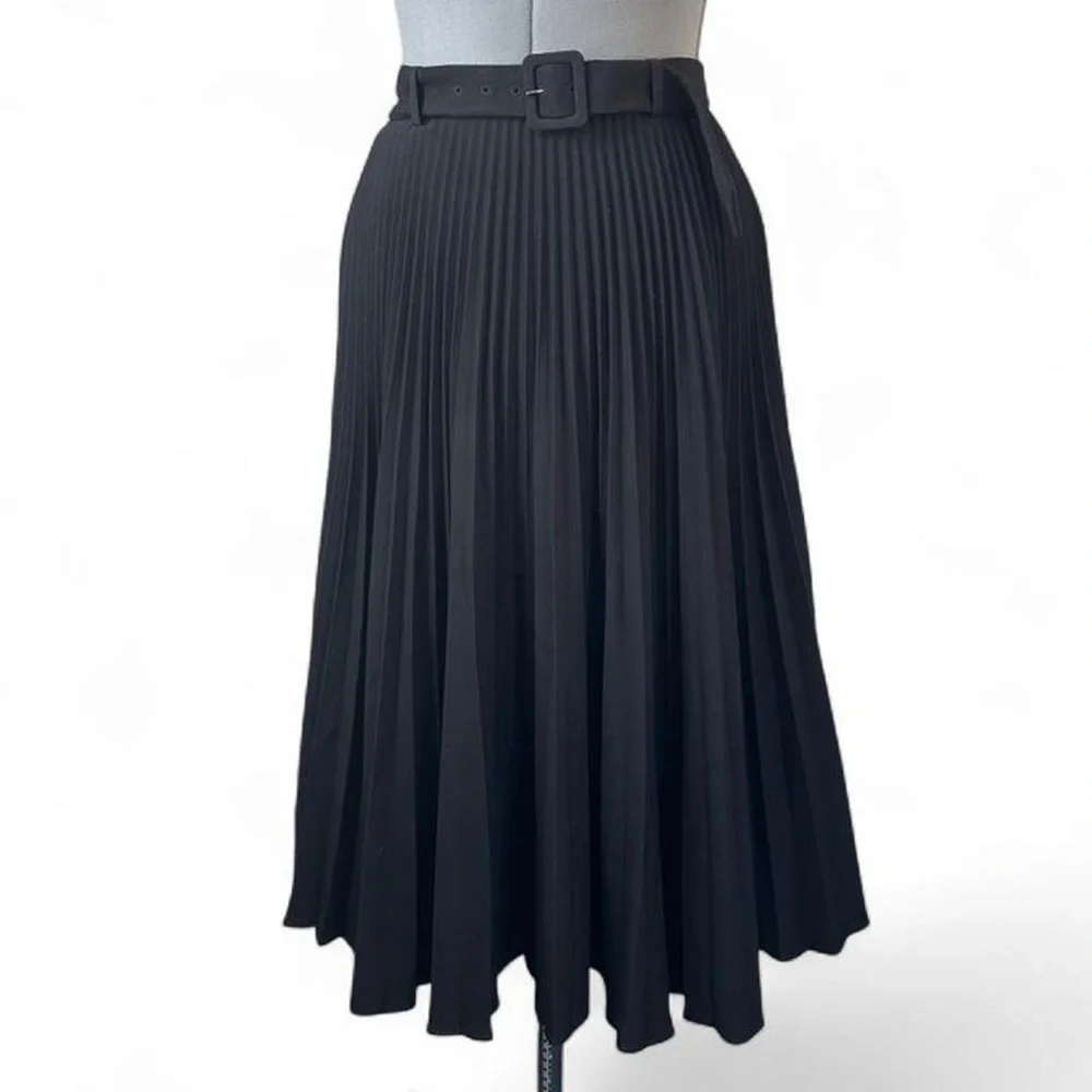 Zara black pleated midi skirt with belt size M goth grunge dark academia witchy - Picture 1 of 8